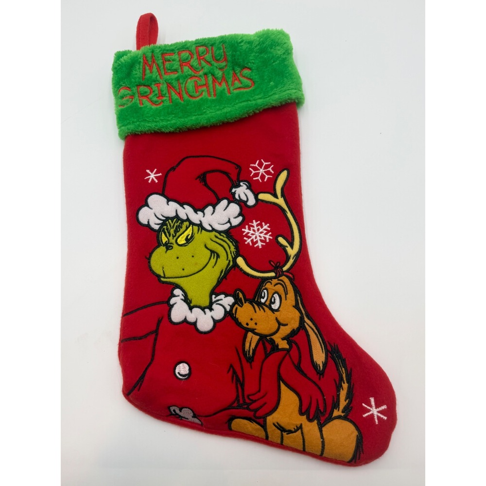 Dr. Seuss The Grinch Merry Grinchmas Christmas Stocking Red Green Max Dog 17"
